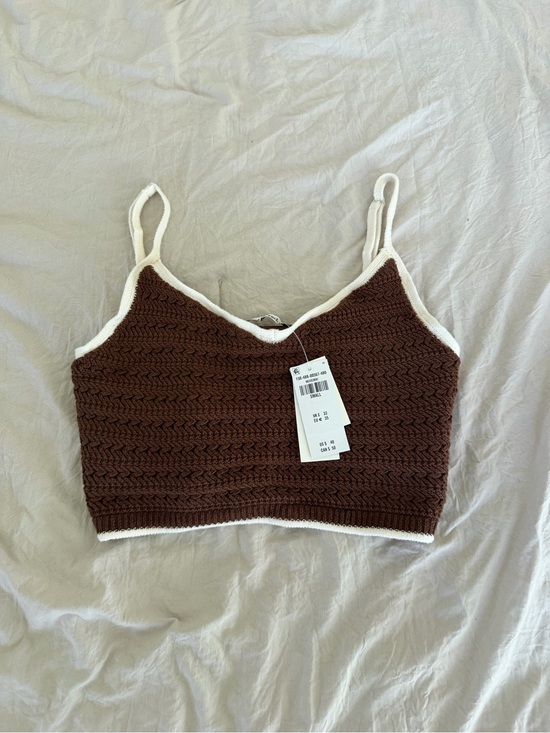 Abercrombie & Fitch Tops - Brown Knit Cropped Tank Top with White Trim - Abercrombie & Fitch NWT